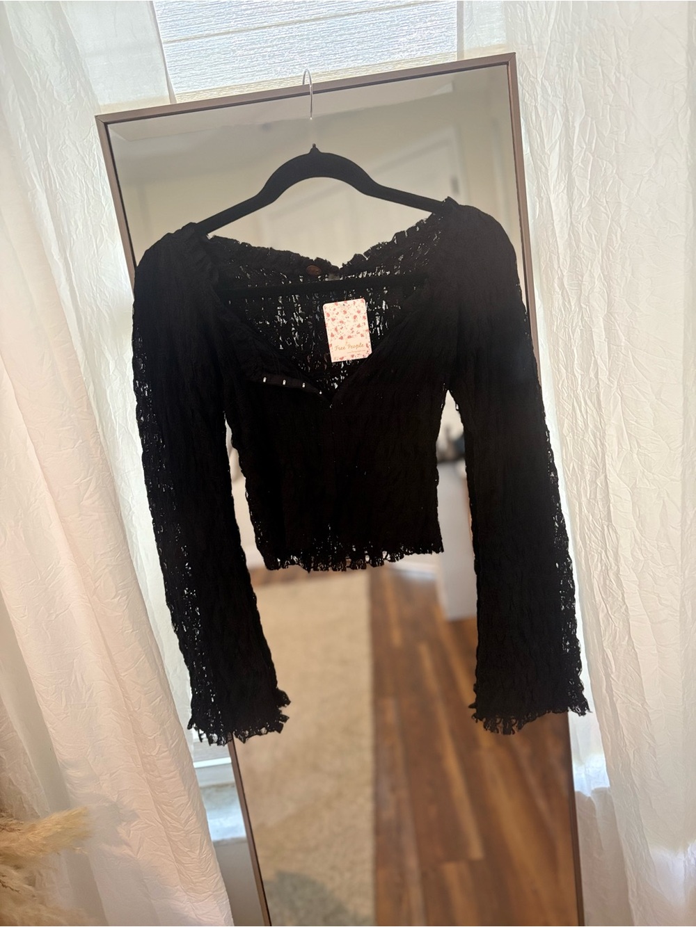 Free People Black Lace Long-Sleeve Top